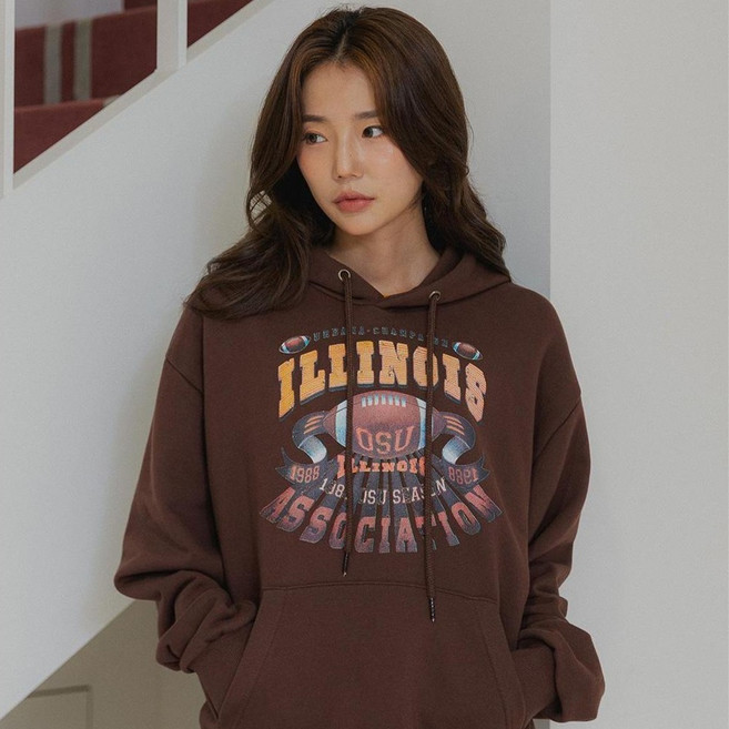 앨빈클로 남녀공용 일리노이즈 럭비 오버핏 후드 티셔츠 AVH608