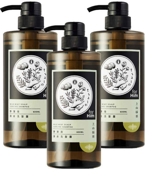 tsaio 上山採藥 頭皮洗髮露 野薄荷, 600ml, 3瓶