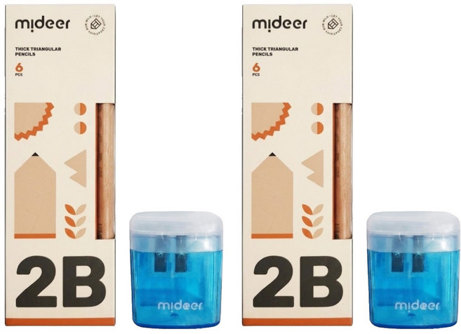 mideer 兒童專用三角鉛筆組 2B 附削鉛筆盒, 顏色隨機, 12支