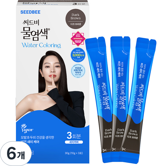 씨드비 프리미엄 물 염색제 3회분, 다크브라운, 6개