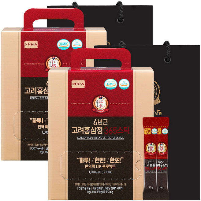 정원삼 6년근 고려홍삼정 365스틱, 1kg, 2개