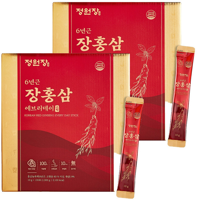 정원장 6년근 에브리데이 장홍삼 스틱 100p, 1kg, 2박스