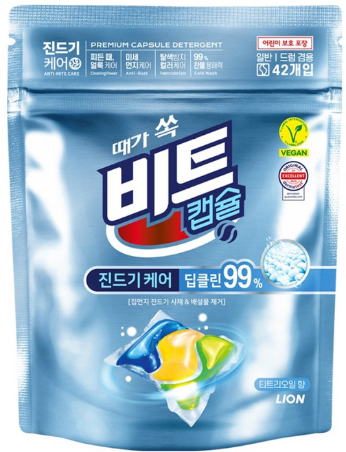 [비건라이프] 비트 때가 쏙 비트팟 캡슐세제 티트리오일향, 42개입, 1개