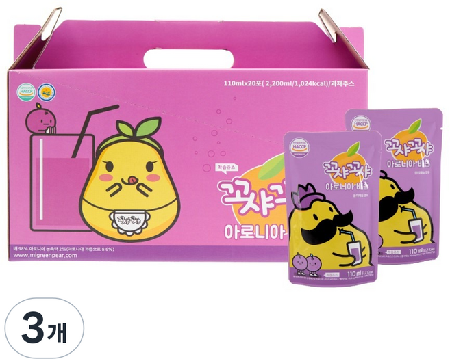 꼬샤꼬샤 아로니아배즙 스탠딩파우치형, 2.2L, 3개