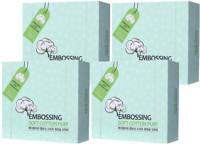 MediFlower 柔軟壓紋化妝棉, 300入, 4盒