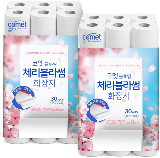 코멧 블루밍 체리블라썸 화장지, 2팩, 30롤, 30m