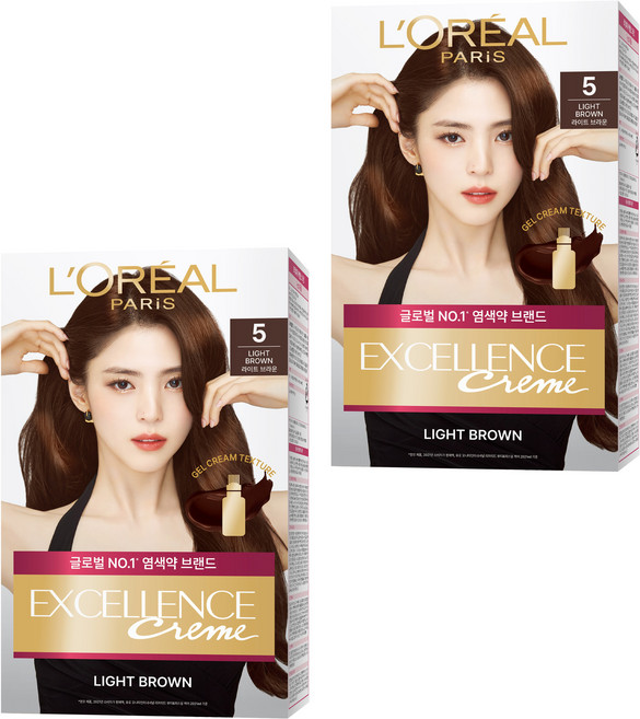 로레알파리 엑셀랑스 크림 빗캡으로 간편한 새치염색 염모제, 5호 라이트 브라운, 2개