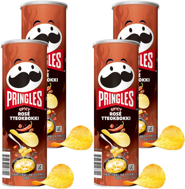 PRINGLES 品客 洋芋片 玫瑰辣炒年糕風味, 4罐, 100g