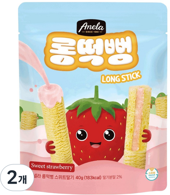 아넬라 롱떡뻥 스위트딸기 롱스틱, 스위트 딸기, 40g, 2개