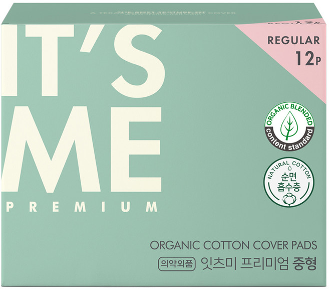 잇츠미 프리미엄 유기농 순면커버 생리대 날개형, 중형, 12개입, 1개