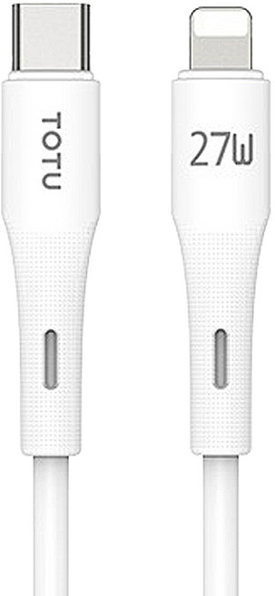 TOTU 拓途 Type-C to Lightning 液態矽膠傳輸快充線 27W 3A 1M, 白色, 1條