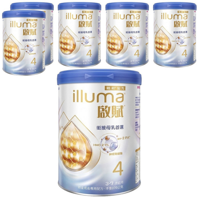illuma 啟賦 幼童成長專用配方奶粉 4號 HMO 3~7歲, 800g, 1罐, 6罐