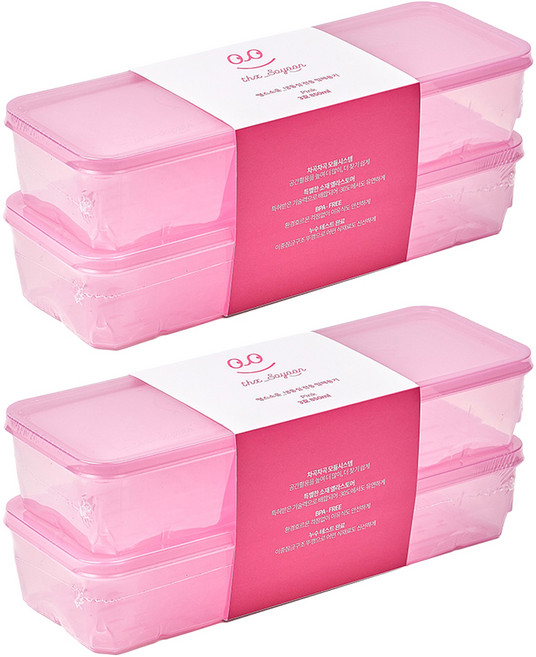 땡스소윤 냉동실 전용 밀페용기 3호 핑크 2P, 2세트, 단품