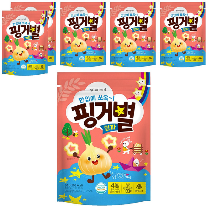 아이배냇 아동용 핑거별 쌀과자, 양파맛, 30g, 6개