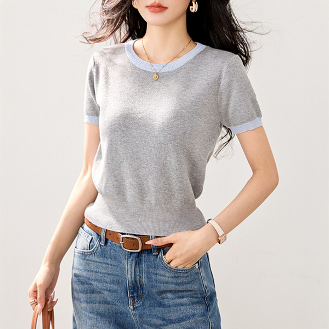 Awesomeful 女款 Remelega 撞色圓領短袖針織衫 A26SMKN031914