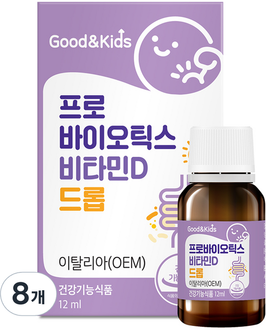 굿앤키즈 프로바이오틱스 비타민D 드롭, 12ml, 8개