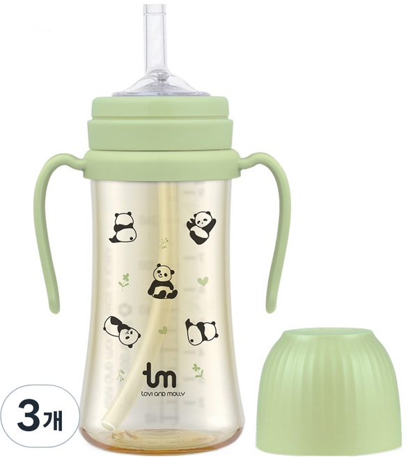 토비앤몰리 유아용 PPSU 포포 빨대컵, 그린, 3개, 280ml