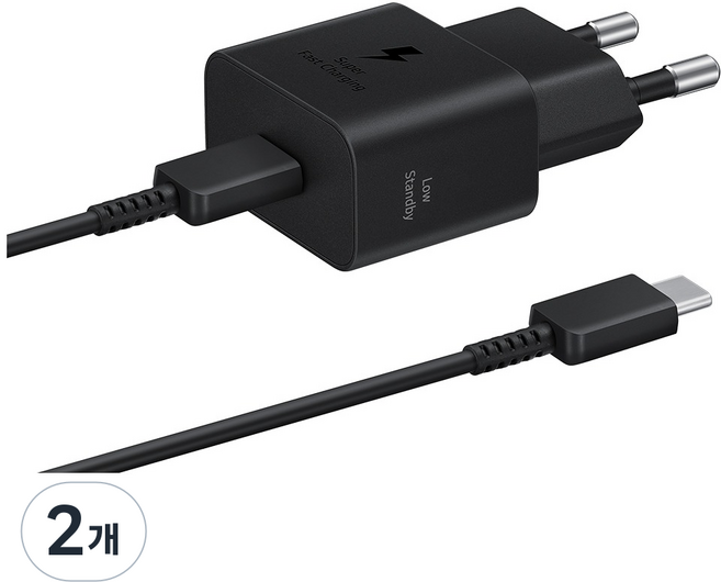 삼성전자 C타입 초고속 충전기 25W + 케이블 1m 세트 PD PPS GaN, 블랙, 2개