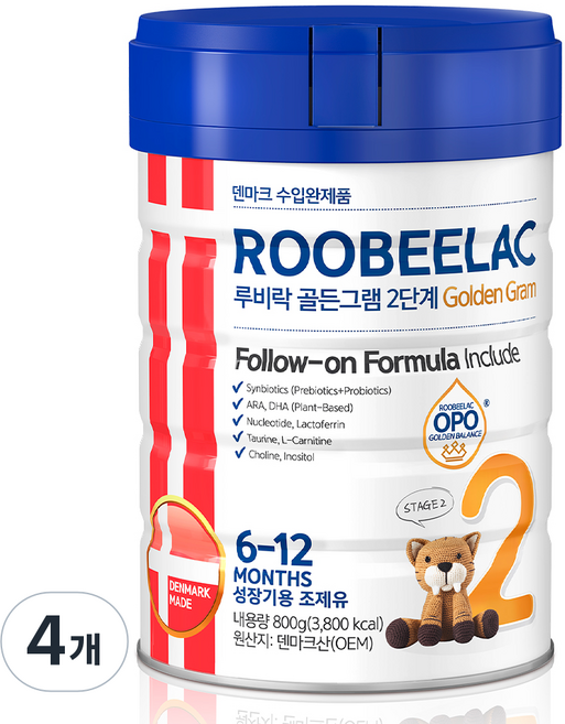 루비락 골든그램 분유 2단계, 800g, 4개
