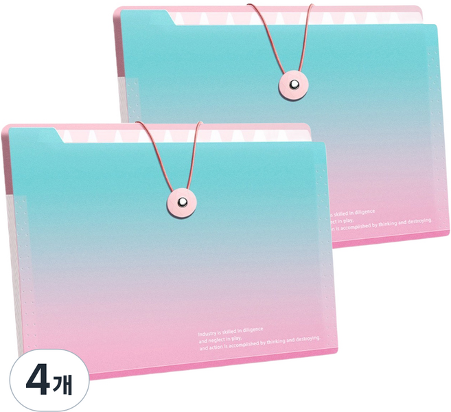 델리리움 예쁜 색감 대용량 아코디언 서류 A4 파일 케이스 5단 32 x 25 cm, 4개, 그라데이션 블루