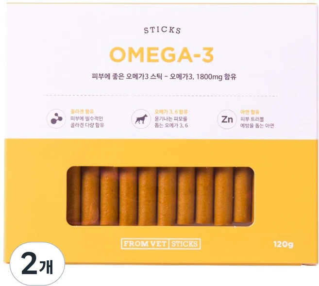 프롬벳 반려동물 순수스틱 영양제, 120g, 오메가3, 2개 - 쿠팡