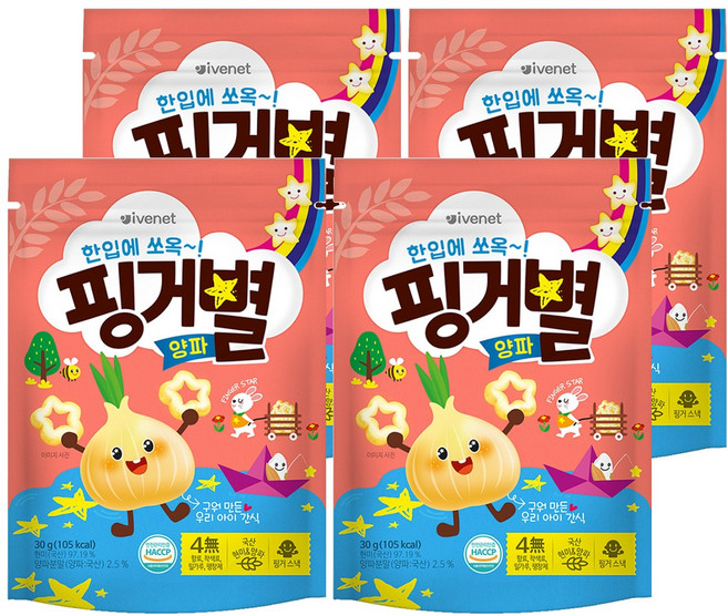 아이배냇 아동용 핑거별 쌀과자, 양파맛, 30g, 4개
