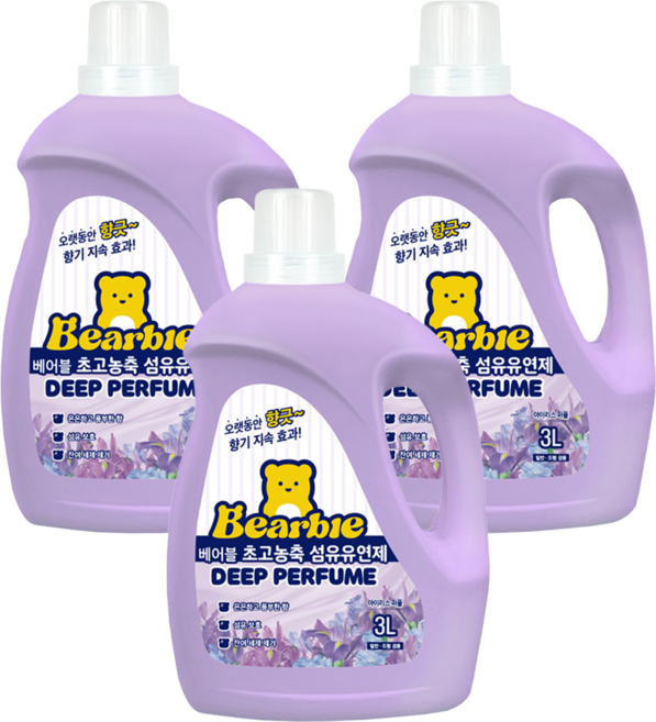 베어블 딥퍼퓸 초고농축 섬유유연제 아이리스 퍼플 본품, 3L, 3개