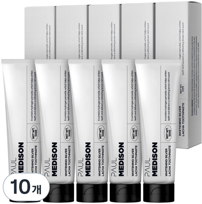 폴메디슨 미백 실버 라차치약, 100g, 10개