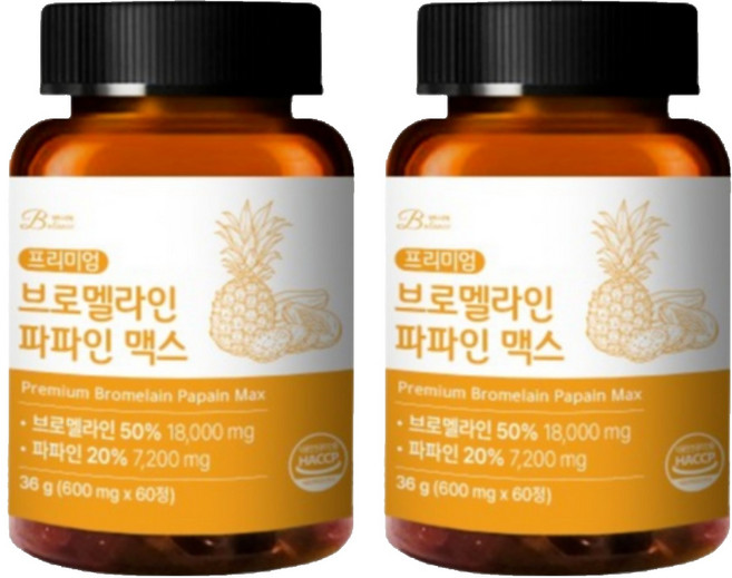 밸런스궁합 브로멜라인 파파인 맥스 파인애플 36g, 60정, 2개