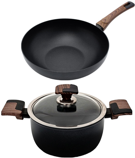 실바트 인덕션 까리노 IH 냄비프라이팬 세트, 블랙 + 브라운, 궁중팬 30cm + 양수냄비 24cm, 1개