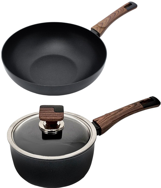 실바트 인덕션 까리노 IH 냄비프라이팬 세트, 블랙 + 브라운, 궁중팬 30cm + 편수냄비 18cm, 1개