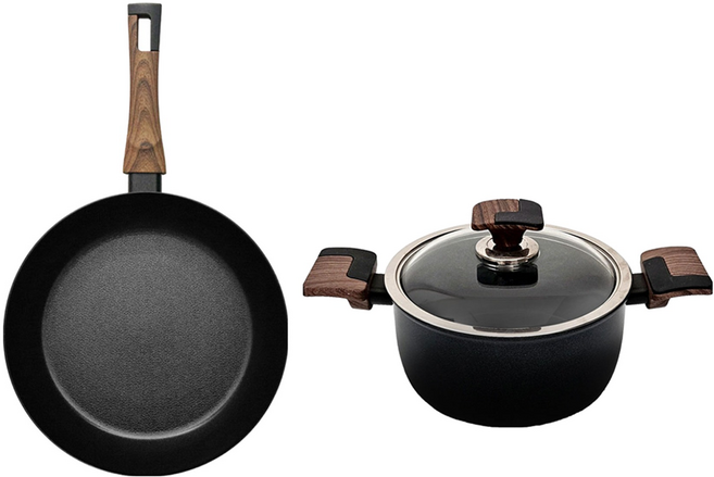 실바트 인덕션 까리노 IH 냄비프라이팬 세트, 블랙 + 브라운, 프라이팬 30cm + 양수냄비 24cm, 1개