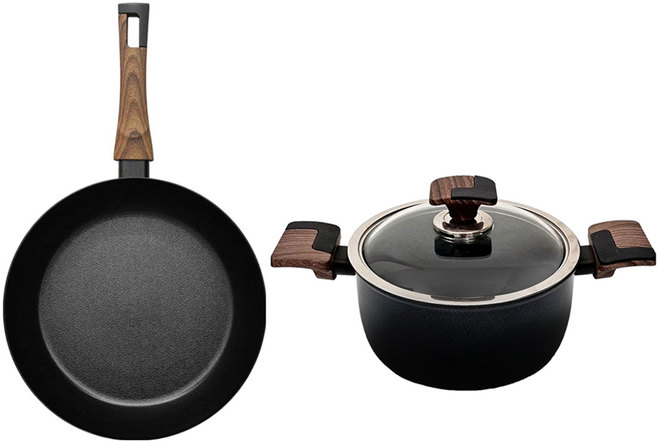 실바트 인덕션 까리노 IH 냄비프라이팬 세트, 블랙 + 브라운, 프라이팬 30cm + 양수냄비 20cm, 1개