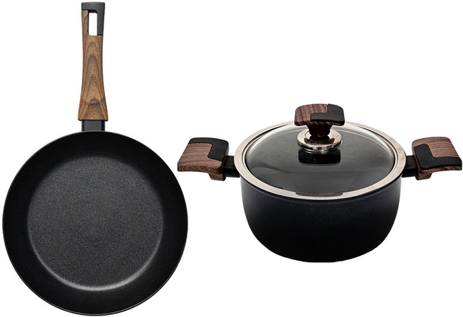 실바트 인덕션 까리노 IH 냄비프라이팬 세트, 블랙 + 브라운, 프라이팬 28cm + 양수냄비 24cm, 1개