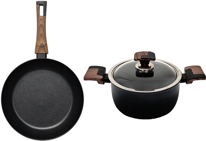 실바트 인덕션 까리노 IH 냄비프라이팬 세트, 블랙 + 브라운, 프라이팬 28cm + 양수냄비 20cm, 1개