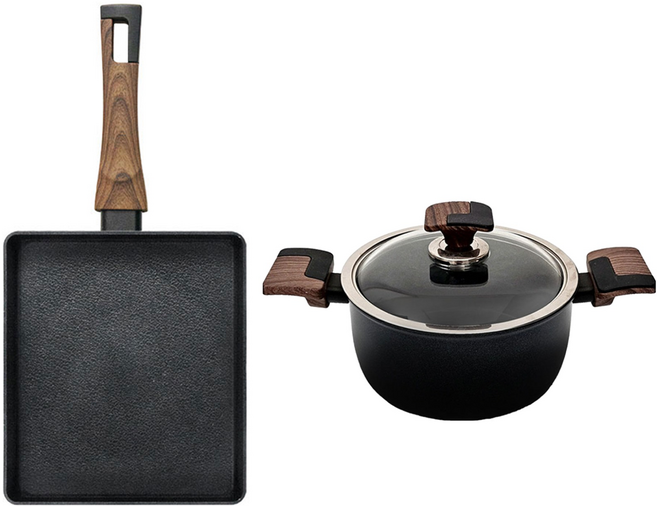 실바트 인덕션 까리노 IH 냄비프라이팬 세트, 블랙 + 브라운, 계란말이팬 24cm + 양수냄비 24cm, 1개