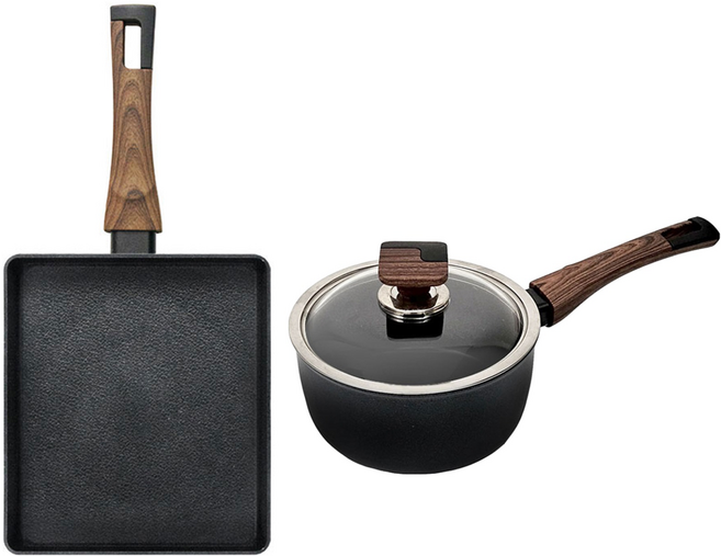 실바트 인덕션 까리노 IH 냄비프라이팬 세트, 블랙 + 브라운, 계란말이팬 24cm + 편수냄비 18cm, 1개