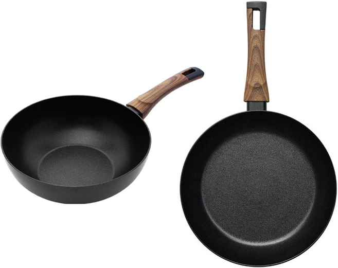 실바트 인덕션 까리노 IH 프라이팬 시리즈 2개, 블랙 + 브라운, 궁중팬 24cm + 프라이팬 28cm, 1세트