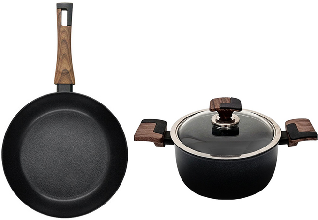 실바트 인덕션 까리노 IH 냄비프라이팬 세트, 블랙 + 브라운, 프라이팬 24cm + 양수냄비 24cm, 1개