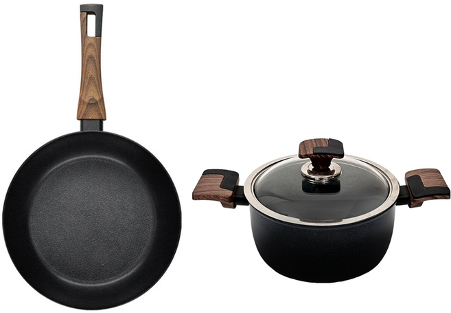 실바트 인덕션 까리노 IH 냄비프라이팬 세트, 블랙 + 브라운, 프라이팬 24cm + 양수냄비 20cm, 1개