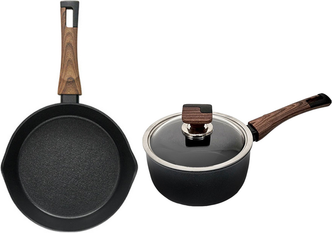 실바트 인덕션 까리노 IH 냄비프라이팬 세트, 블랙 + 브라운, 멀티플렉스팬 20cm + 편수냄비 18cm, 1개