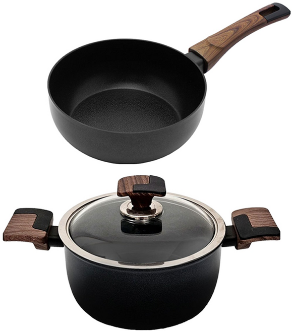 실바트 인덕션 까리노 IH 냄비프라이팬 세트, 블랙 + 브라운, 궁중팬 20cm + 양수냄비 20cm, 1개