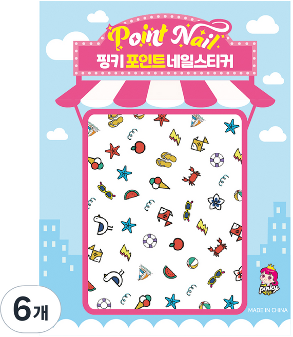 핑키통키 키즈 포인트 네일스티커, BN-03(여름 이야기), 6개