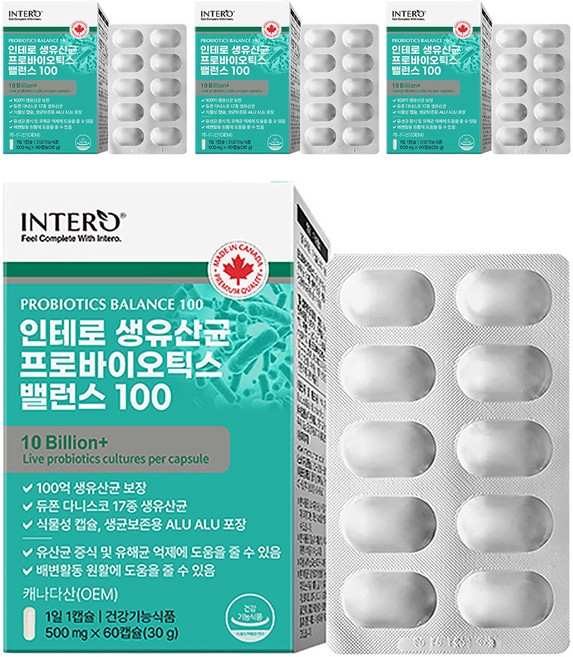 인테로 생유산균 프로바이오틱스 밸런스 100, 60정, 4개
