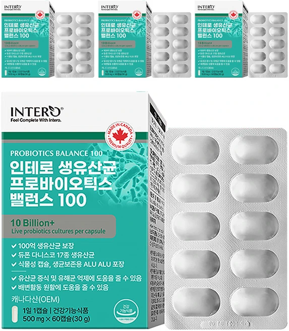 인테로 생유산균 프로바이오틱스 밸런스 100, 60정, 4개 - 쿠팡