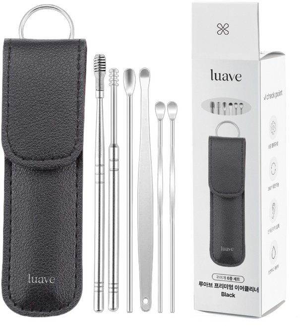 루아브 프리미엄 이어클리너 귀이개 6종 세트 블랙, 1세트