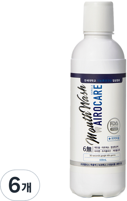 에어로케어 프로폴리스 무알콜 가글 구강 청결제, 600ml, 6개