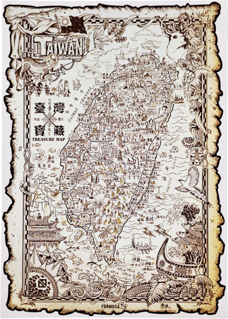木子創意 台灣藏寶圖 掛布 壁飾 53 x 75cm 咖啡色 台灣地名 台灣特色 送禮 收藏