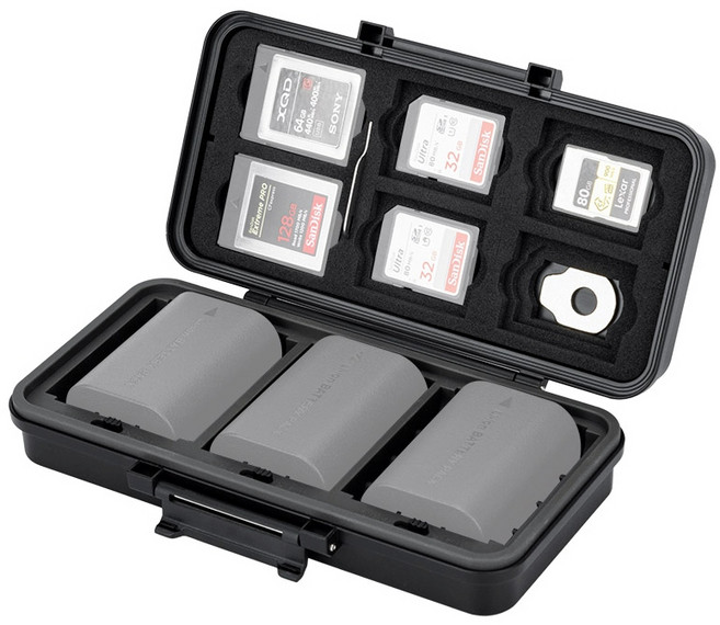 JJC 소니 A7C2 NP-FZ100 캐논 LP-E6 카메라 배터리 AA 건전지 보관 케이스 JBC-K3, 1개