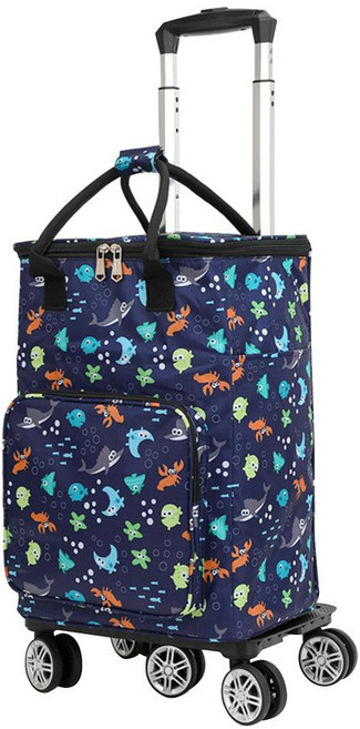 可折疊伸縮拉桿萬向5輪行李購物車, 海底世界 黑色, 1個